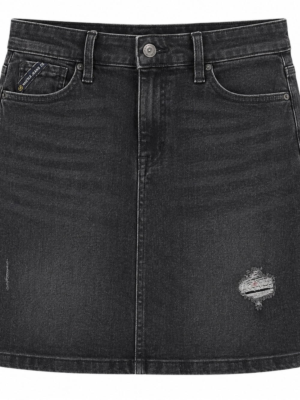 Nautica Jeans Co. Womens A-Line Black Denim Skirt W26 Size 2 Distressed Casual